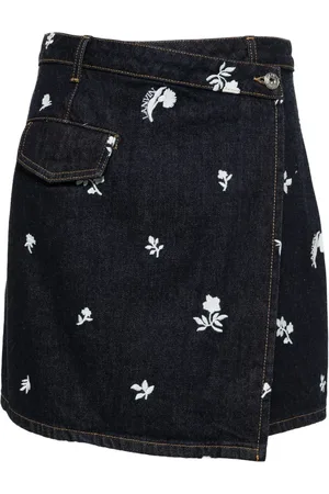 Lanvin Floral-embroidered denim skirt