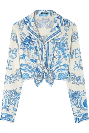 VERSACE Underwater Barocco knotted cropped shirt