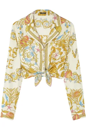 VERSACE Underwater Barocco knotted cropped shirt