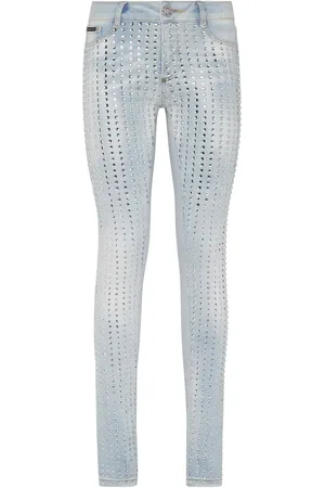 Philipp Plein Crystal-embellished pinstripe jeans