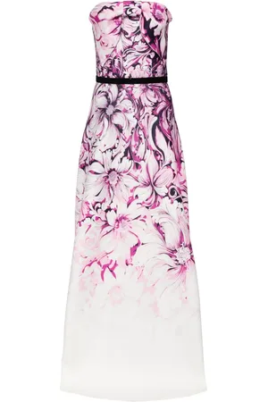 Saiid Kobeisy Floral-print belted strapless gown