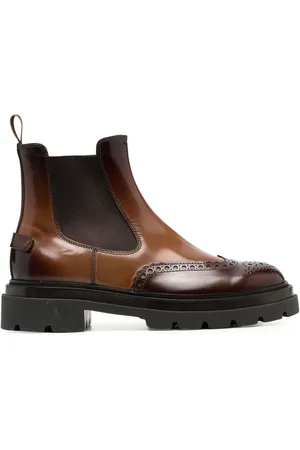 santoni Leather ankle brogue boots