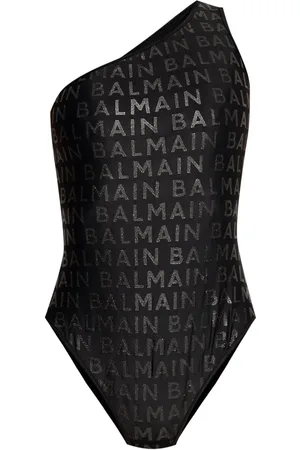 Balmain Logo-print one-shoulder swimsuit
