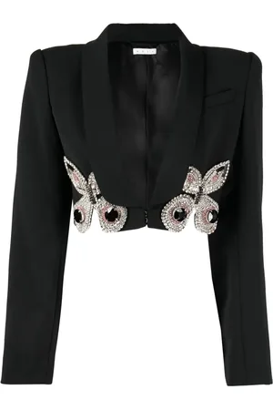 AREA Butterfly-embroidered cropped blazer