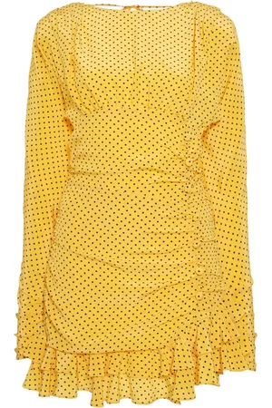 Alessandra Rich Polka-dot ruched silk minidress