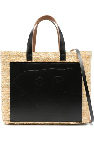 Plan C Leather-panelled straw tote bag