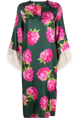 La DoubleJ Feather-trim silk-blend midi dress