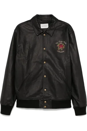 Drôle de Monsieur Embroidered-slogan leather jacket