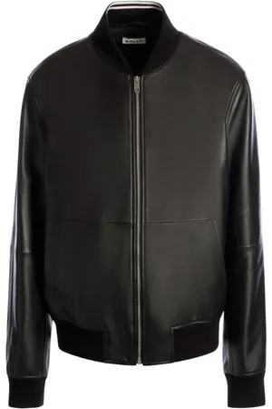 Bally Rib-trimmed leather bomber jacket