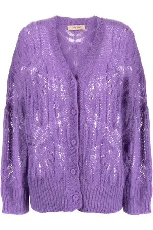 Twin-Set Ribbed V-neck crochet-knit cardigan