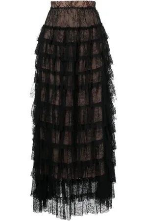 Twin-Set Ruffled Chantilly-lace maxi skirt