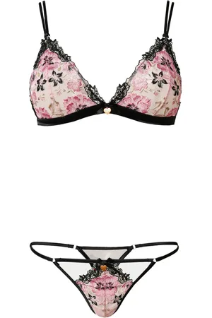 Twin-Set Floral embroidery triangle bra and g-string set