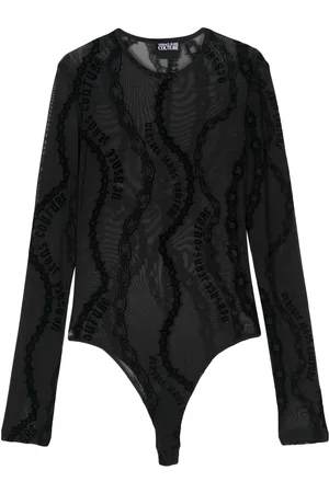 VERSACE Chain Couture-print tulle bodysuit