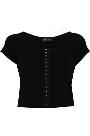 tout a coup Square-neck cap-sleeves crop top
