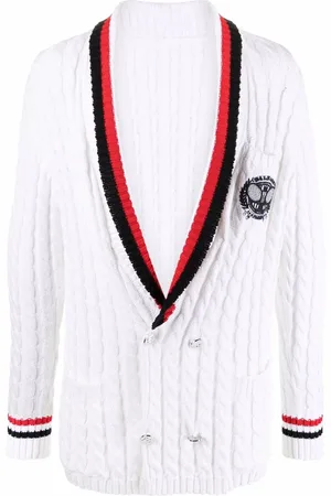 Balmain Logo-embroidered cable knit cardigan