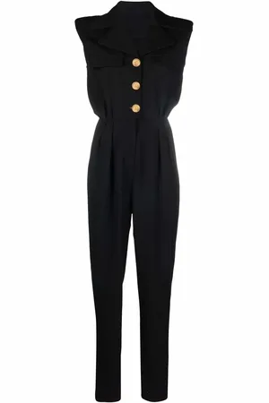 Balmain Sleeveless logo-button wool jumpsuit
