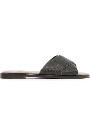 Brunello Cucinelli Monili-detail crossover-straps slides