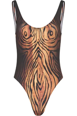 Jean Paul Gaultier Wood-print scoopneck swimsuit