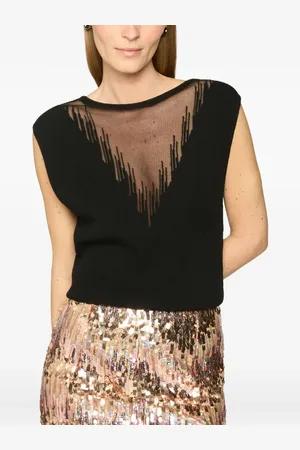 GENNY Sheer-panel ribbed top