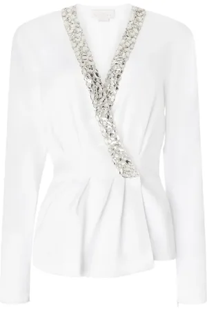 GENNY Crystal-embellished wrap blouse