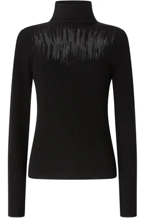 GENNY Ribbed-knit sheer-panel top