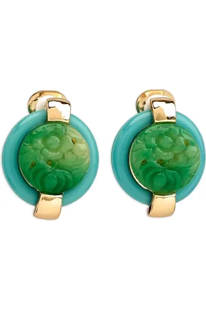 Kenneth Jay Lane Carved-jade button earrings