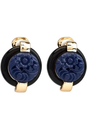 Kenneth Jay Lane Carved-lapis button clip-on earrings