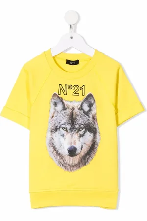 Nº21 Wolf-print short-sleeve cotton sweatshirt