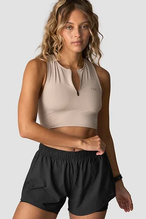 ICANIWILL Mirage Cropped 1/4 Zip Tank Top Wmn, Light Cool Brown