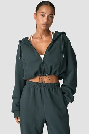 ICANIWILL Everyday Cropped Zip Hoodie Wmn, Dark Green