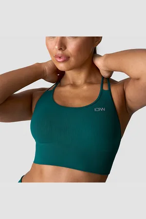 ICANIWILL Ribbed Define Seamless Sports Bra, Forrest Green