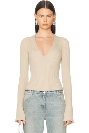Courrèges V Neck Rib Knit Bodysuit in