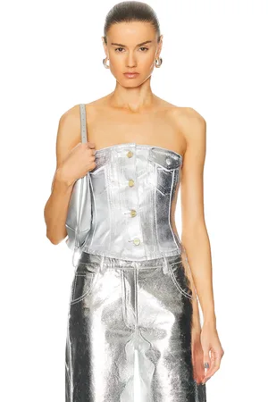 Ganni Foil Denim Corsage in