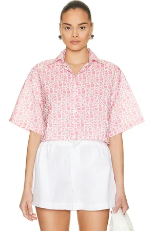 Moncler Cropped Logo Print Short Sleeve Shirt in
