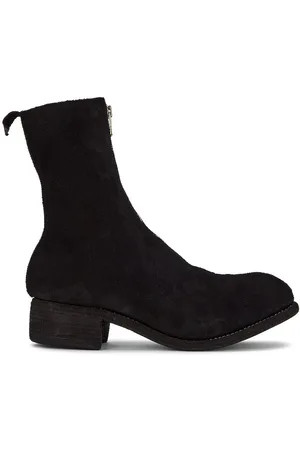 GUIDI Pl2 Front Zip Boot in Black Reverse Bison Suede in