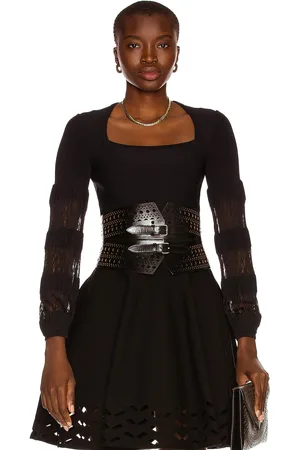 Alaïa Square Open Neck Fitted Bodysuit in