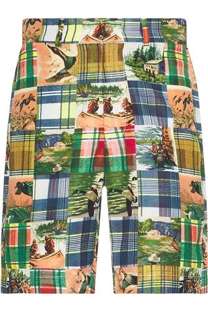 Beams Plain Front Shorts Jacquard Mapping Like Print in