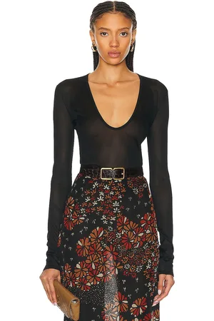 Saint Laurent Plunge Neck Sheer Top in