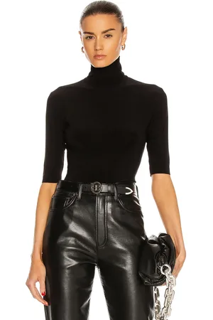 Norma Kamali Slim Fit Short Sleeve Turtleneck Top in