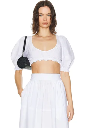 Helsa Poplin Cropped Peasant Top in
