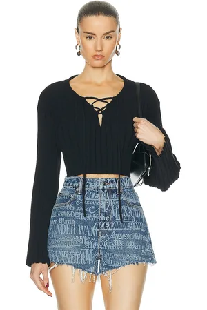 Alexander Wang Drop Shoulder Cropped Long Sleeve Sweater in