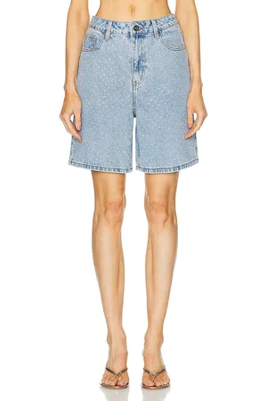 Self-Portrait Rhinestone Denim Shorts in