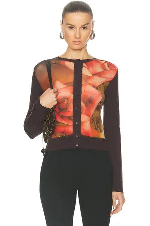 Jean Paul Gaultier Roses Long Cardigan in Brown Green Red & Blue
