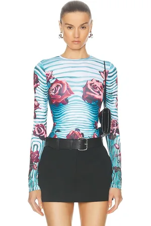 Jean Paul Gaultier Flower Body Morphing Long Sleeve Top in Blue Red & White