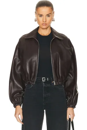 Nour Hammour Luna Cropped Leather Bomber Jacket in
