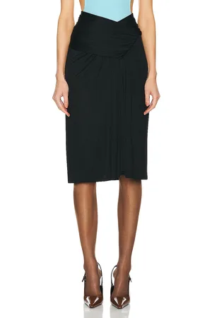 Saint Laurent Jersey Ruched Midi Skirt in