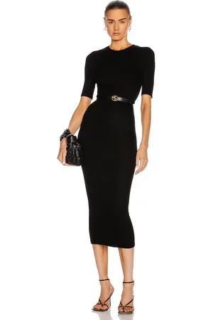 ENZA COSTA Silk Rib Half Sleeve Crew Midi Dress in