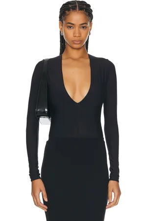ÉTERNE Long Sleeve Deep V Bodysuit in
