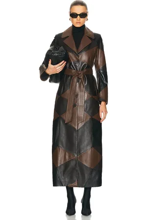 Nour Hammour For FWRD Sonja Patchwork Trench Coat in Black Umber & Walnut