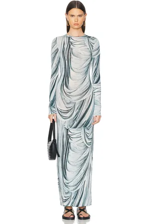 Paco rabanne Drape Printed Long Sleeve Dress in